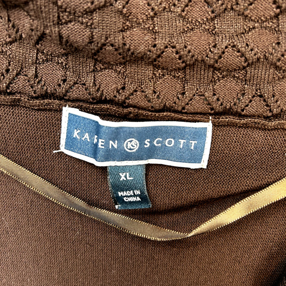 Karen Scott Brown Long Sleeve Open Shirt Womens Size XL - Picture 3 of 10